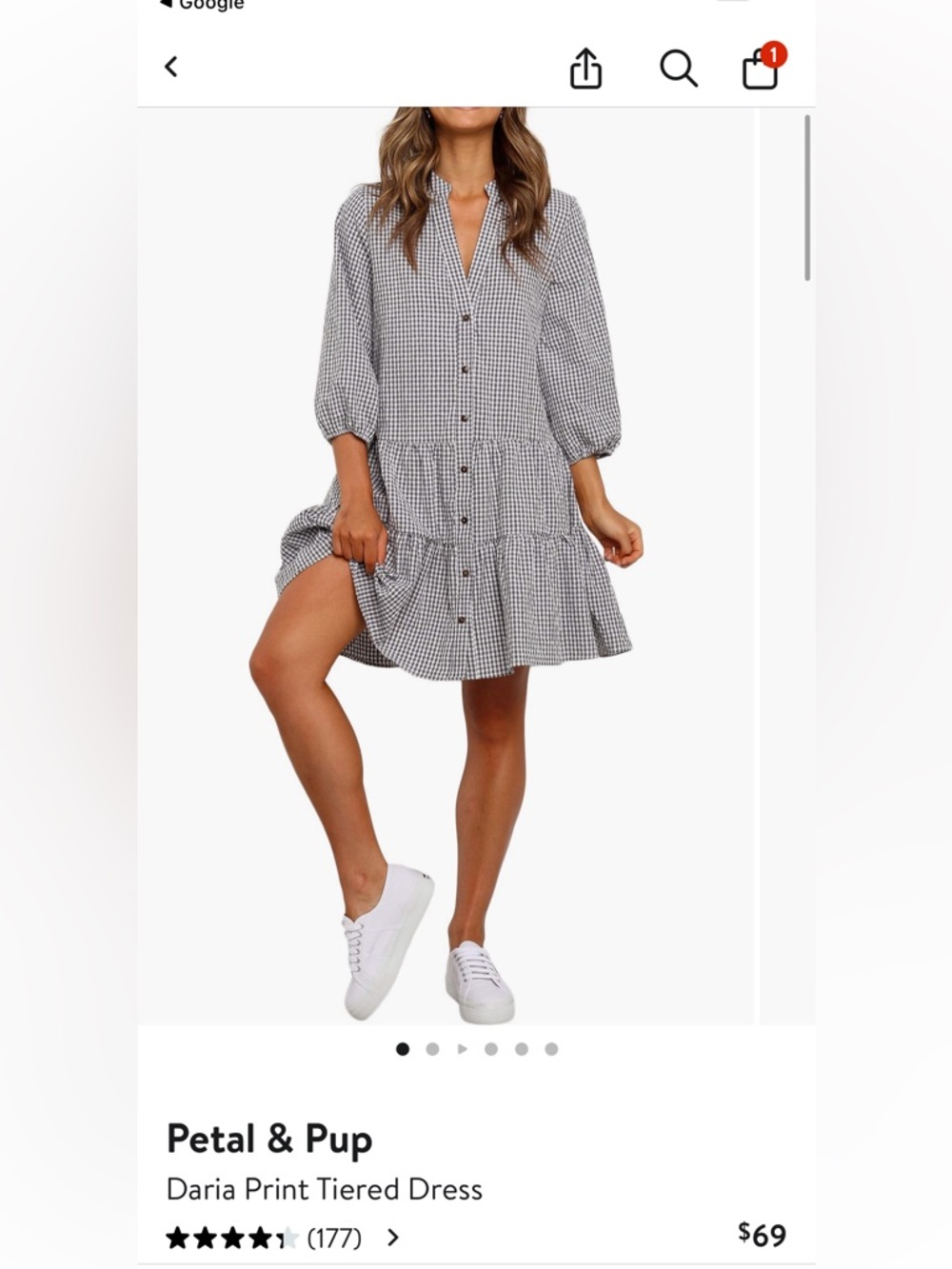 Black and White Petal & Pup Gingham Button-Up dress